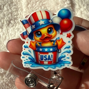 Cute 4th of July Retractable Badge Reel, Cute Animal Badge Reel, Patriotic Badge Clip, Lanyard, MRI Safe, Funny Nurse Gift