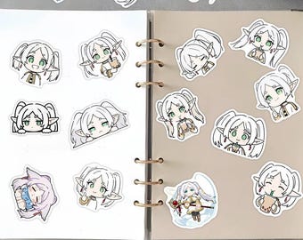 Frieren Sticker Pack – 48 Chibi Anime Stickers | Wasserdichte PVC-Aufkleber für Laptop, Journal, Handy, Koffer