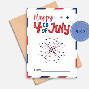 Sjabloon voor afdrukbare 4 juli-cadeaukaarthouder – kaart patriottisch rood wit blauw vuurwerk – Instant Download USA Independence Day-cadeau