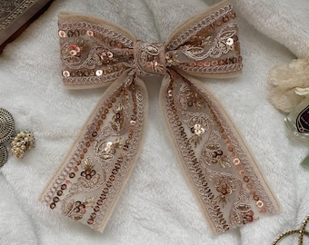 Desi Inspired Lace Hair Bow | Desi Hair Bows | Hair Accessories | Hair Bow Clips | Accessories | Parties | Gifts | Gift Ideas