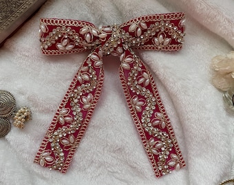 Desi Inspired Lace Hair Bow | Desi Hair Bows | Hair Accessories | Hair Bow Clips | Accessories | Parties | Gifts | Gift Ideas