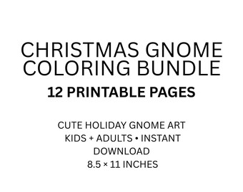 Christmas Gnome Coloring Pages Printable – 12 Holiday Gnome Coloring Sheets – Instant Download