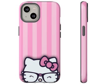 Pink Striped Cat with Glasses phone case | Kitty | Hello