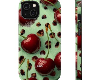 Mobilskal med körsbärsmönster och leopardmönster | Magnetiskt stöttåligt fodral