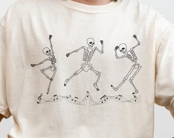 Dancing Skeletons Graphic Tee: Comfort Colors 1717, Music Lover Halloween Shirt