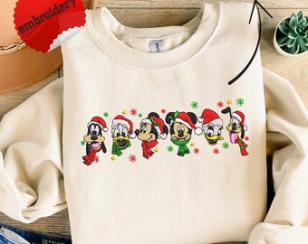EMBROIDERED Mickey & Friends Christmas Sweatshirt, Disneyland Disneyworld Christmas Embroidery Tee, Mickey's Verry Merry Xmas Tee, Holiday