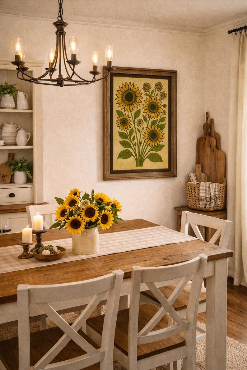 Vintage Sunflower Linocut Print | Folk Art Floral Wall Art | Wilderkind ...