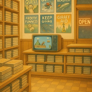 Retro Game Rental Shop Poster: 90s Gaming Nostalgia