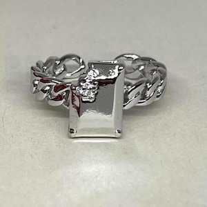 Silver Adjustable Chain Band Ring with Rectangle Centre, Tarnish Free Ring, Statement Ring, Rings for Men and Women, Stainless Steel Ring
