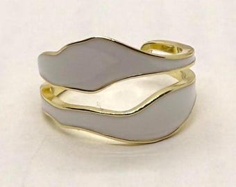 Gold und Weiß verstellbar zweireihig Bandring, Anlauffrei Goldring, verstellbarer Goldring, Statement Ring