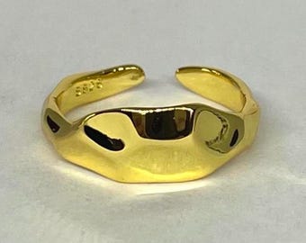 Anillo de oro texturizado ajustable, anillo de oro resistente al deslustre, anillo de oro ajustable, anillo llamativo, anillo de banda