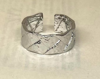 Anillo ajustable de plata texturizada martillada, sin deslustre, anillo llamativo, anillos para hombre y mujer, anillo apilable, anillo de plata esterlina