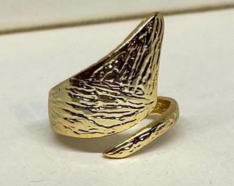 Gold Adjustable Asymetrical Textured Ring, Tarnish Free Gold Ring, Adjustable Gold Ring, Statement Ring