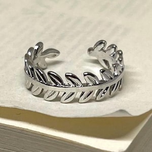 Silver Leaf Adjustable Band Ring, Tarnish Free Ring, Statement Ring, Rings for Men and Women, Stainless Steel Ring