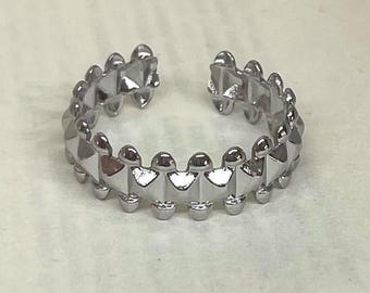 Anillo de plata texturizado ajustable, resistente al deslustre, con estilo, para hombre y mujer, de acero inoxidable.