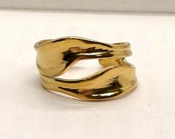 Gold verstellbare zweireihige Bandring, Anlauffrei Goldring, verstellbarer Goldring, Statement Ring