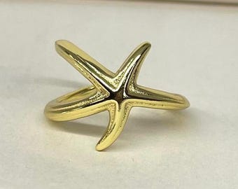 Gold Adjustable Starfish Ring, Tarnish Free Gold Ring, Adjustable Gold Ring, Statement Ring