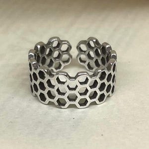 Silver Adjustable Patterned Band Ring, Tarnish Free Ring, Statement Ring, Rings for Men and Women, Stainless Steel Ring