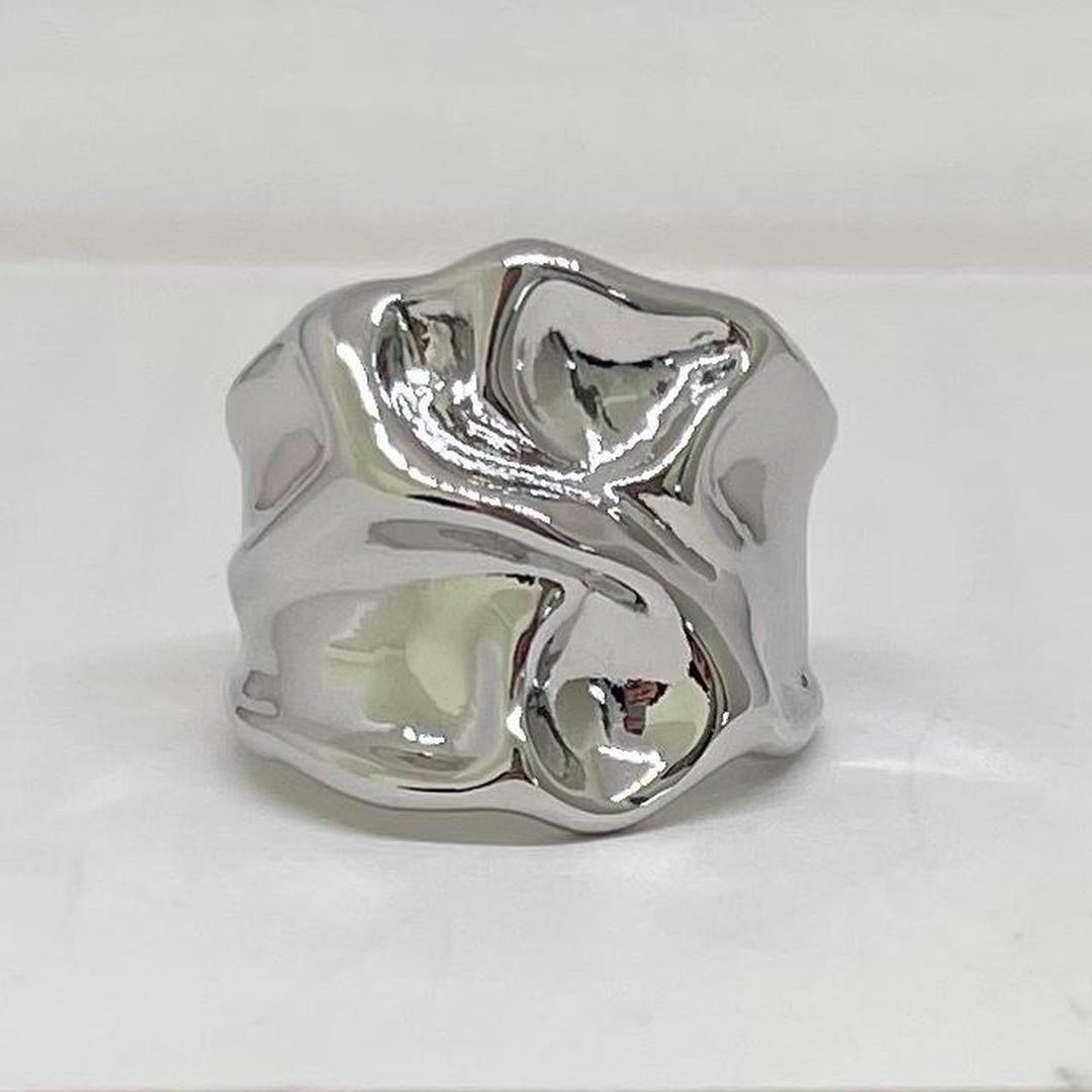 Silver Adjustable Chunky Textured Band Ring, Tarnish Free Ring ...