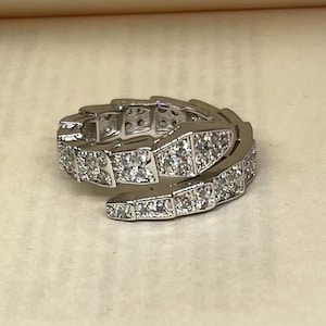Silver Diamanté Snake Asjustable Band Ring, Tarnish Free Ring, Statement Ring, Rings for Men and Women, Stainless Steel Ring