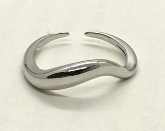Silver Adjustable Irregular Wave Band Ring, Tarnish Free Ring, Statement Ring, Rings for Men and Women, Stainless Steel Ring