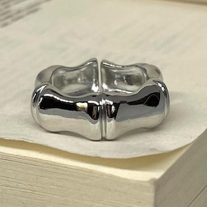 Silver Adjustable Bamboo Style Band Ring, Tarnish Free Ring, Statement Ring, Rings for Men and Women, Sterling Silver Ring