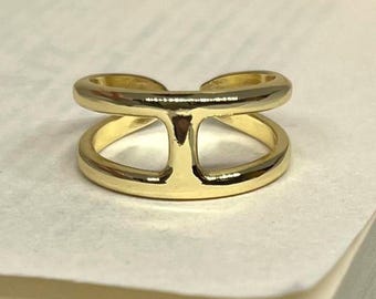 Gold verstellbare zweireihige Bandring, Anlauffrei Goldring, verstellbarer Goldring, Statement Ring
