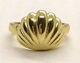 Gold Adjustable Shell Band Ring, Tarnish Free Gold Ring, Band Ring, Adjustable Gold Ring, Statement Ring