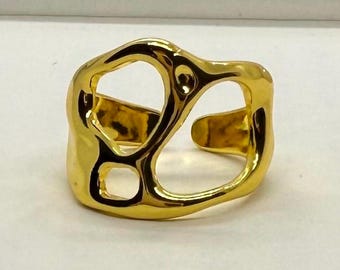 Gold Adjustable Irregular Chunky Band Ring, Tarnish Free Gold Ring, Band Ring, Adjustable Gold Ring, Statement Ring