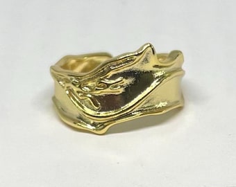 Gold Adjustable Textured Band Ring, Tarnish Free Gold Ring, Adjustable Gold Ring, Statement Ring, Band Ring