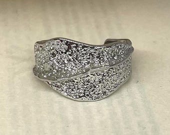 Anillo ajustable de plata texturizada martillada, sin deslustre, anillo llamativo, anillos para hombre y mujer, anillo apilable, anillo de plata esterlina