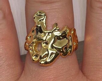 Gold Adjustable Textured Irregular Asymmetrical Ring, Tarnish Free Gold Ring, Adjustable Gold Ring, Statement Ring