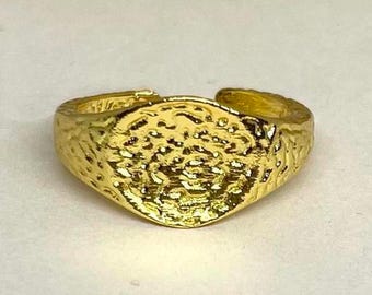 Gold Adjustable Textured Signet Ring, Tarnish Free Gold Ring, Adjustable Gold Ring, Statement Ring