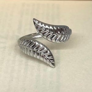 Silver Leaf Adjustable Band Ring, Tarnish Free Ring, Statement Ring, Rings for Men and Women, Stainless Steel Ring