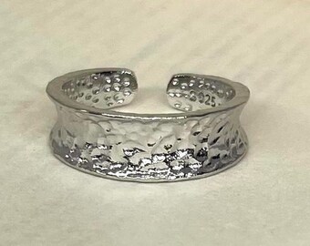 Anillo ajustable de plata texturizada martillada, sin deslustre, anillo llamativo, anillos para hombre y mujer, anillo apilable, anillo de plata esterlina
