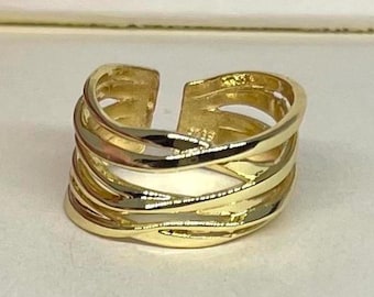 Gold verstellbarer Multi-Layer-Bandring, Anlauffreier Goldring, verstellbarer Goldring, Statement-Ring
