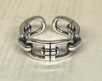 Anillo de cadena ajustable de plata, resistente al deslustre, con estilo, para hombre y mujer, de plata de ley.