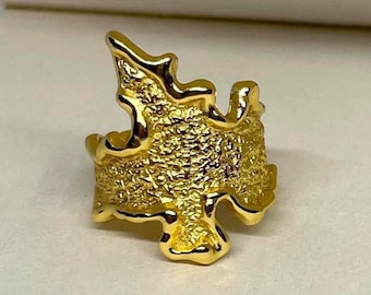 Gold Adjustable Asymetrical Textured Ring, Tarnish Free Gold Ring, Adjustable Gold Ring, Statement Ring, Rings for Men and Women