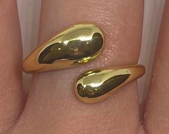 Gold Adjustable Irregular Asymmetrical Ring, Tarnish Free Gold Ring, Adjustable Gold Ring, Statement Ring