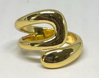 Gold Adjustable Irregular Asymmetrical Ring, Tarnish Free Gold Ring, Adjustable Gold Ring, Statement Ring