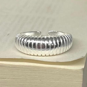 Silver Adjustable Simple Textured Band Ring, Tarnish Free Ring, Statement Ring, Rings for Men and Women, Stainless Steel Ring