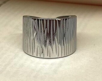 Anillo de plata ajustable con banda gruesa, resistente al deslustre, con estilo, para hombre y mujer, de acero inoxidable.