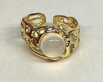 Anillo ajustable de oro con piedra blanca, anillo de oro resistente al deslustre, anillo ajustable de oro, anillo llamativo