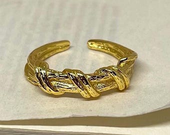 Anillo de oro ajustable con textura y giro, anillo de oro resistente al deslustre, anillo de oro ajustable, anillo llamativo, anillo de banda