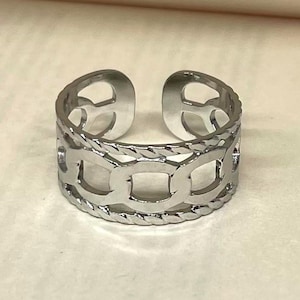 Silver Chain Pattern Adjustable Band Ring, Tarnish Free Ring, Statement Ring, Rings for Men and Women, Stainless Steel Ring