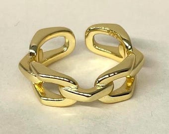 Anillo de cadena ajustable de oro, anillo de oro resistente al deslustre, anillo de oro ajustable, anillo llamativo, anillo de banda