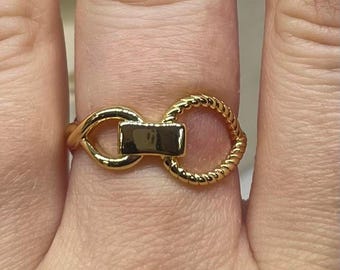 Anillo de oro con banda asimétrica texturizada ajustable, anillo de oro resistente al deslustre, anillo de oro ajustable, anillo llamativo, anillo de banda