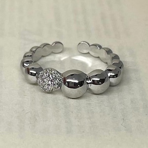 Silver Diamanté Ball Adjustable Band Ring, Tarnish Free Ring, Statement Ring, Rings for Men and Women, Stainless Steel Ring