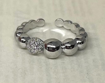 Anillo ajustable con bola de diamantes de plata, resistente al deslustre, con estilo, para hombre y mujer, de acero inoxidable.