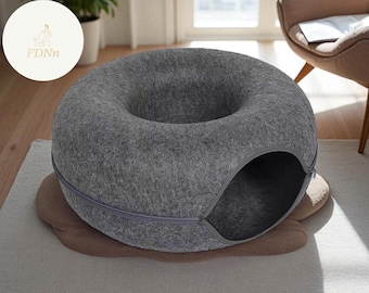 Runde Katzenhöhle Donut-Bett, Moderne selbstwärmende Katzentunnel, Gemütliche Donut-Höhle für kleine Hunde & Kätzchen